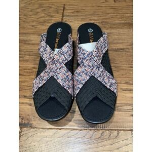 Bernie Mev Women's Wedge Sandals EU 41 US 10–10.5 Black Orange Woven Slides New